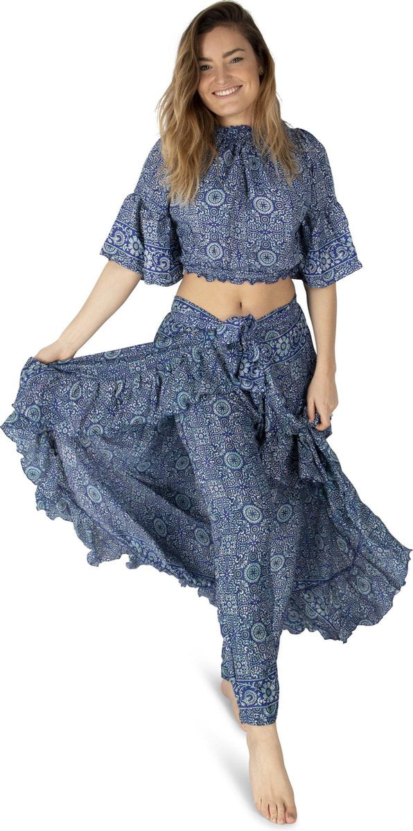 Dames off shoulder setje met broek / wikkelrok