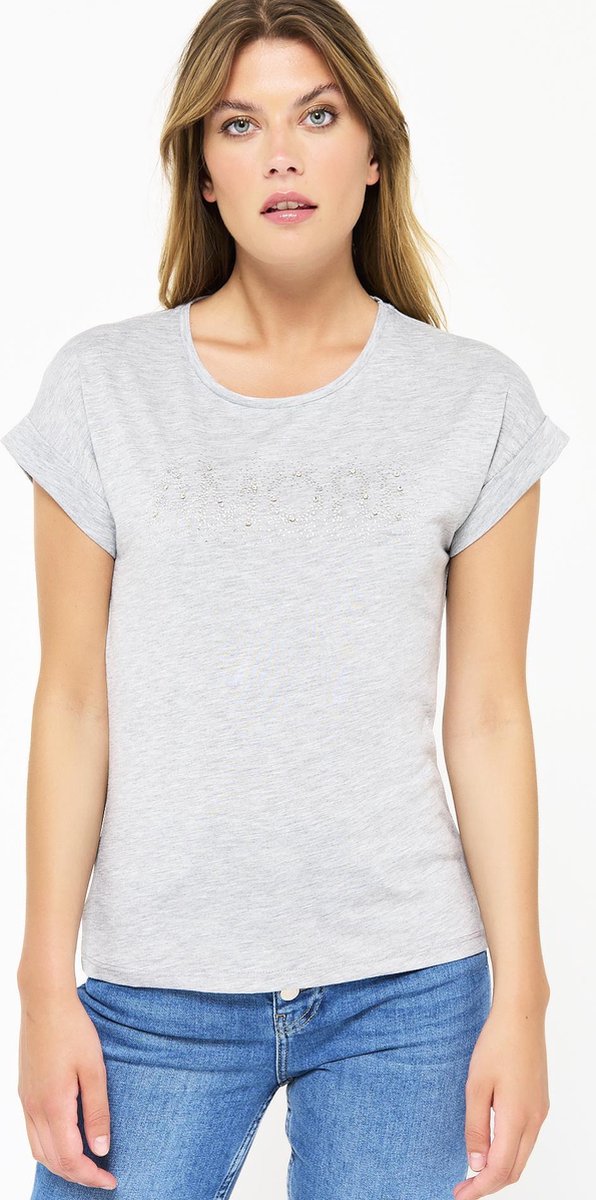 T-shirt met glittertekst - Grijs