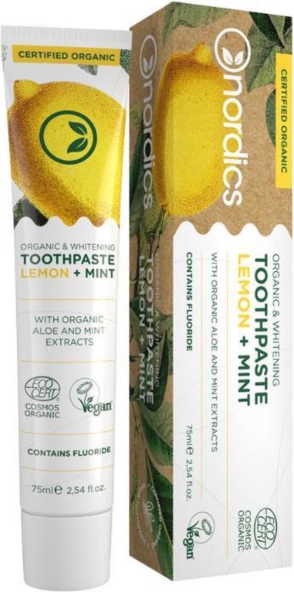 Nordics Tandpasta Bio Lemon Mint 75 Ml Wit