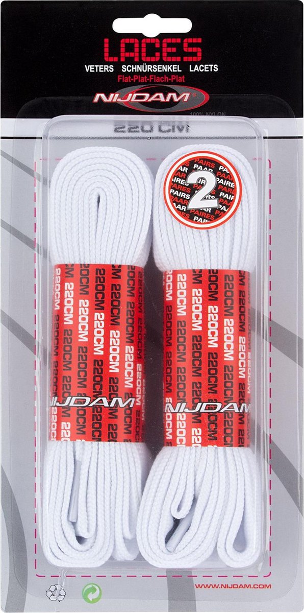 Nijdam Veters Plat - 220 cm - 2 Paar - Wit