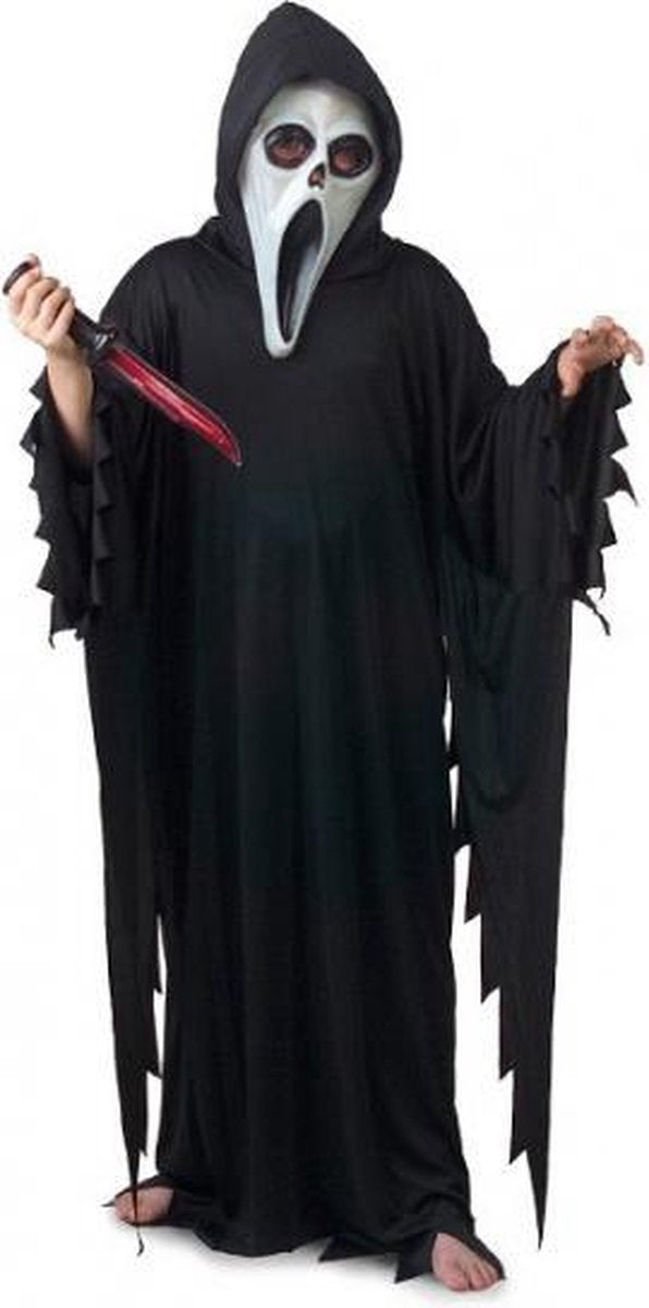 Zwart Scream verkleed kostuum/gewaad voor kinderen - Carnavalskleding Scary Movie verkleedoutfit voor jongens/meisjes 140