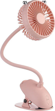 Evolize Stille Draadloze Mini Ventilator met Clip - 3 Snelheden - USB Oplaadbaar - Tafelventilator - Kinderwagen Fan - Kantelbaar - Roze