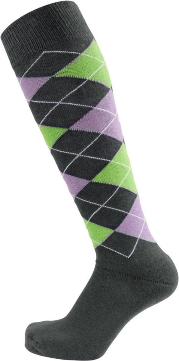 Pfiff sokken - Ruitersokken Donkergrijs - Groen - Sportsokken - Paardrijden - Unisex sokken - Kniesokken - Maat 37-39