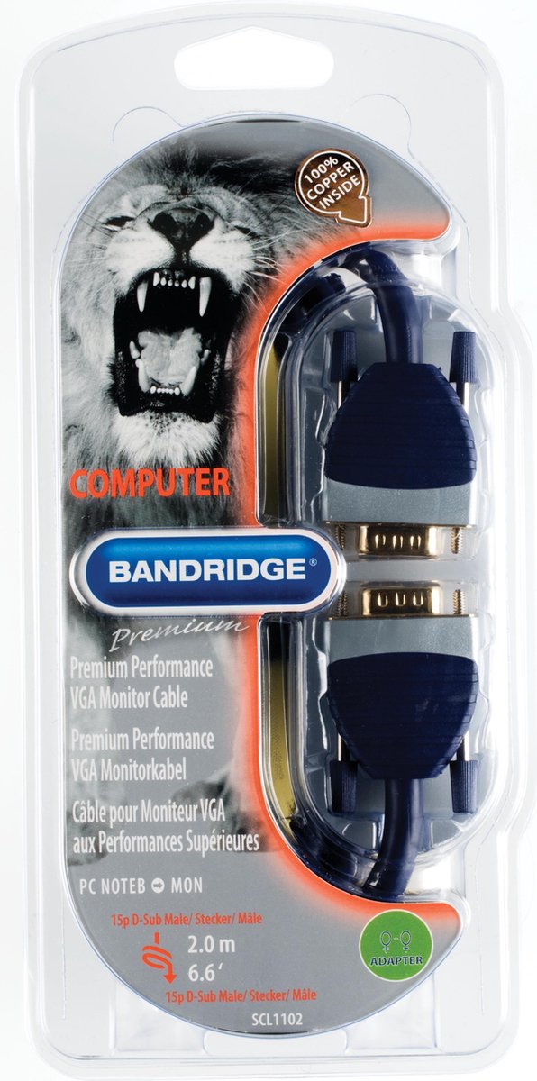 Bandridge - VGA Beeldscherm Kabel - 2 m - Zwart