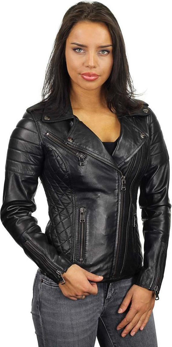 Versano Tampa Leren Dames Bikerjack Dames Jas XL - Zwart