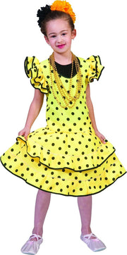 Geel flamencokostuum met stippen voor meisjes - Verkleedkleding - 128-140