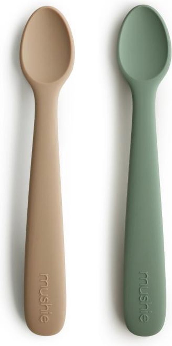 MUSHIE baby lepels| siliconen | set van 2 stuks |Dried Thyme + Natural| baby | eetset | bestek |lepel | spoon
