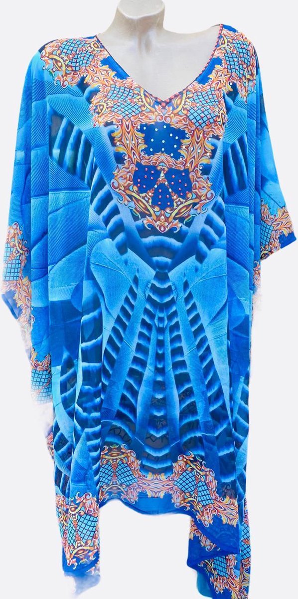 Dames tuniek/kaftan one size 38-48 blauw/bruin