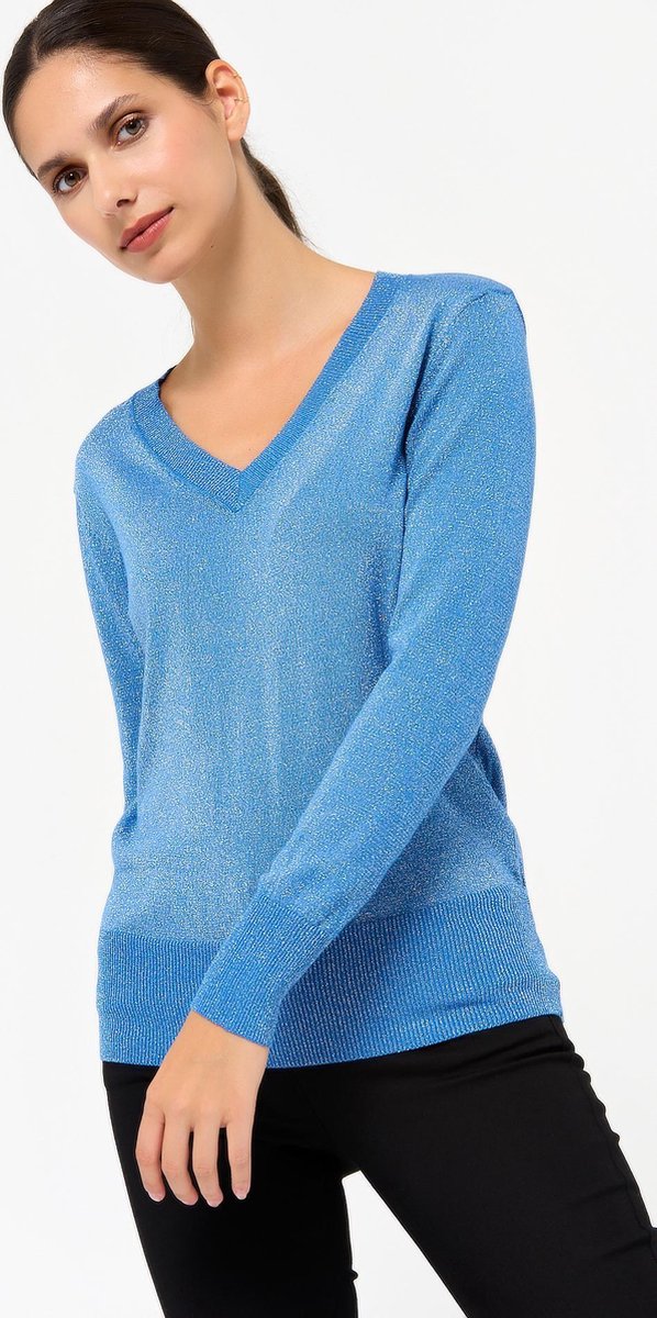 Gebreide trui met V-hals en lurex - Blauw
