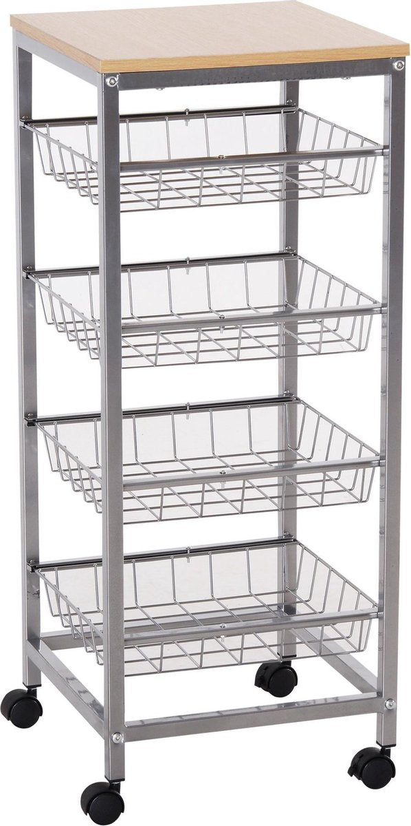 Nancy's Sandusky Keukentrolley - Keukenwagen - Serveerwagen - 4 -Laags - Draadmanden - 36.5 x 36.5 x 89 cm - Staal - MDF -