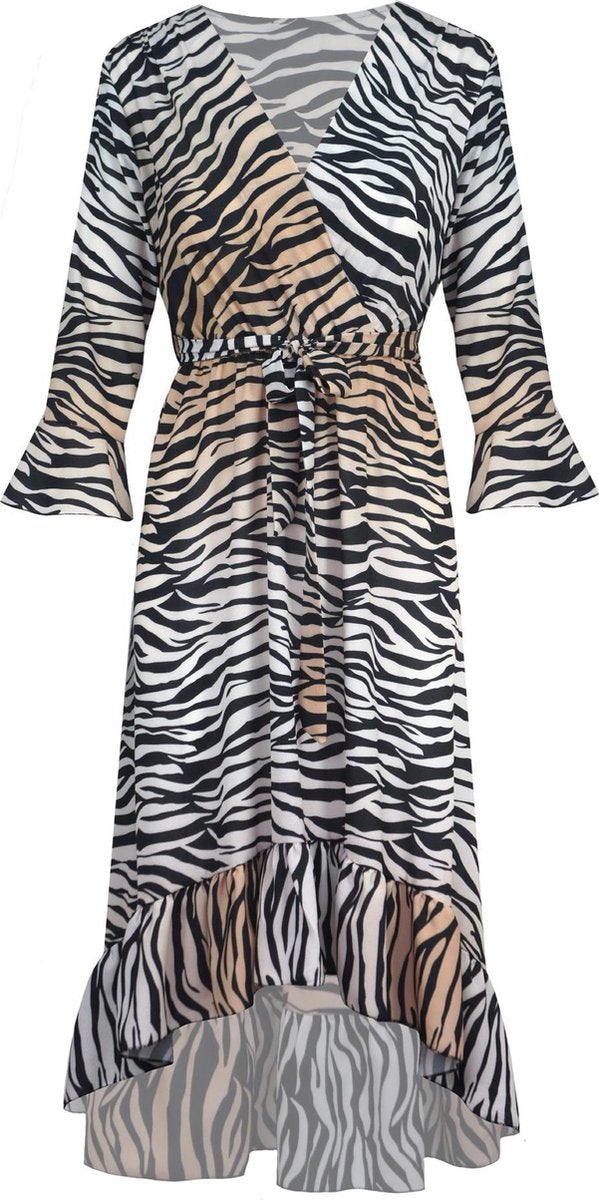 Zebra Midi Dress Camel