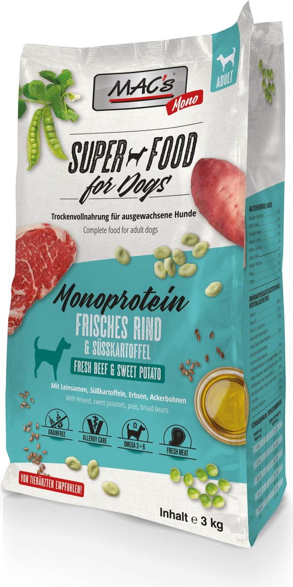 MAC's Superfood Hondenvoer Mono proteïne Rund 3kg hondenbrokken
