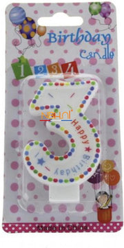 Taartkaars - cijfer 3 - Dots and stars  - Verjaardags kaars