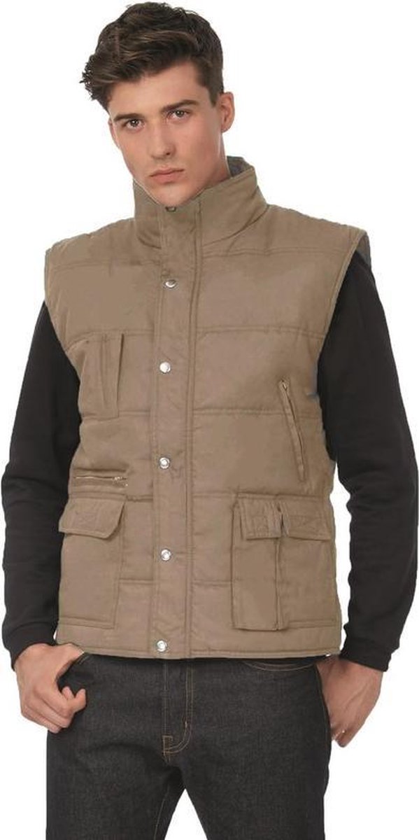 Outdoor/werk casual bodywarmer camel/beige voor heren - Outdoorkleding/werkkleding - Mouwloze vesten L (52)