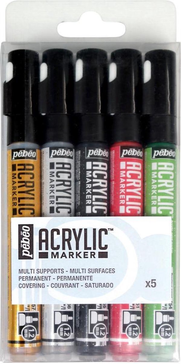 Pebeo - Acryl Markers 1.2mm - Precious Colors - set 5 stuks