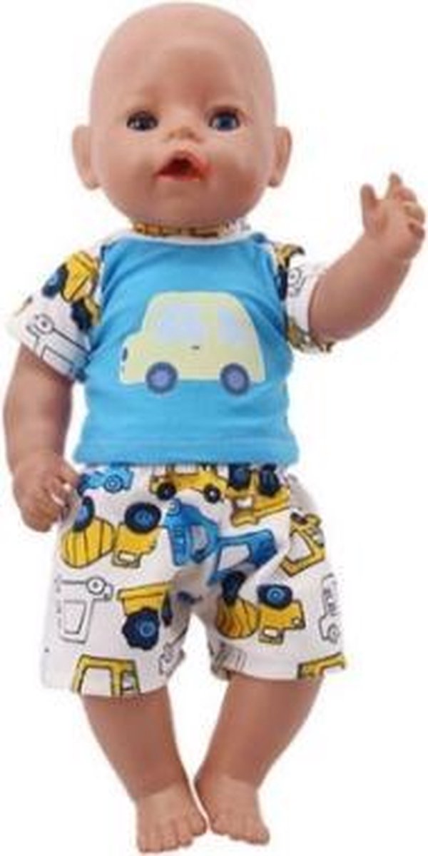 Poppenkleertjes - Geschikt voor Baby Born - Outfit met auto's - Shirtje en broekje - Jongen of meisje pop