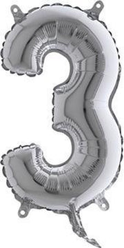 Folieballon - Cijfer 3 - Zilver - Grabo balloon - 35cm