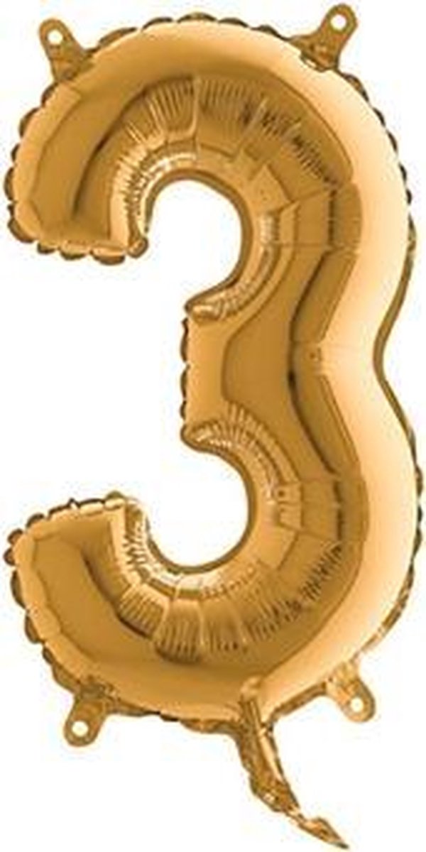 Folieballon - Cijfer 3 - Goud - Grabo balloon - 35cm