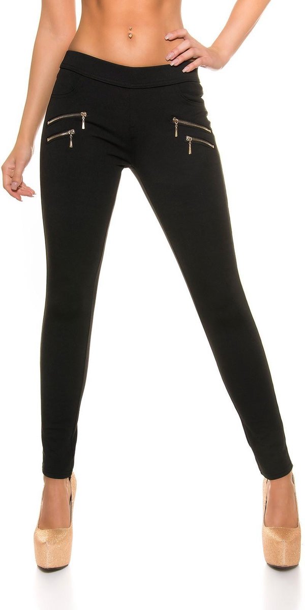 Kwalitatieve Dames Tregging | Rits Legging | Zwart - M