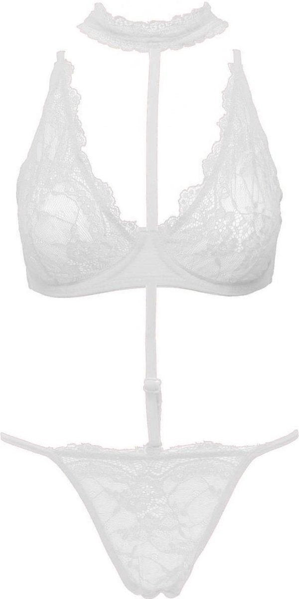 Ouno - Sexy Lingerie Set - 3 delig - Size X/XL - White - gave cadeaubox  - J5296 - ideaal om te geven of te ontvangen