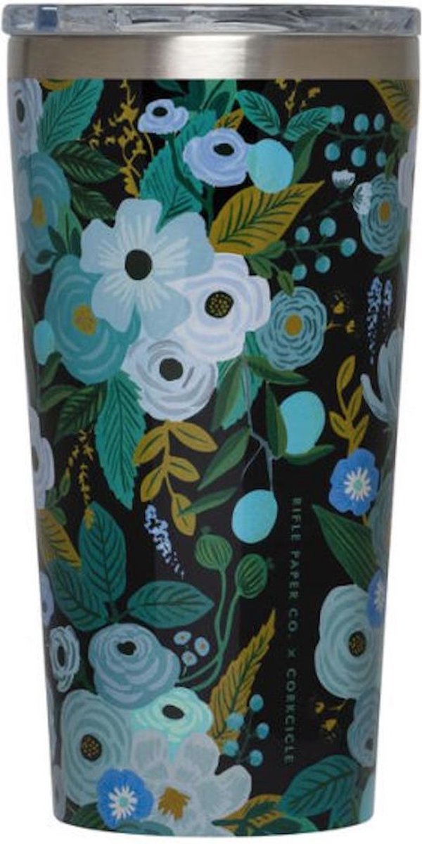 Corkcicle Tumbler 475ml 16oz - Rifle Paper - Garden Party Blue Roestvrijstaal -