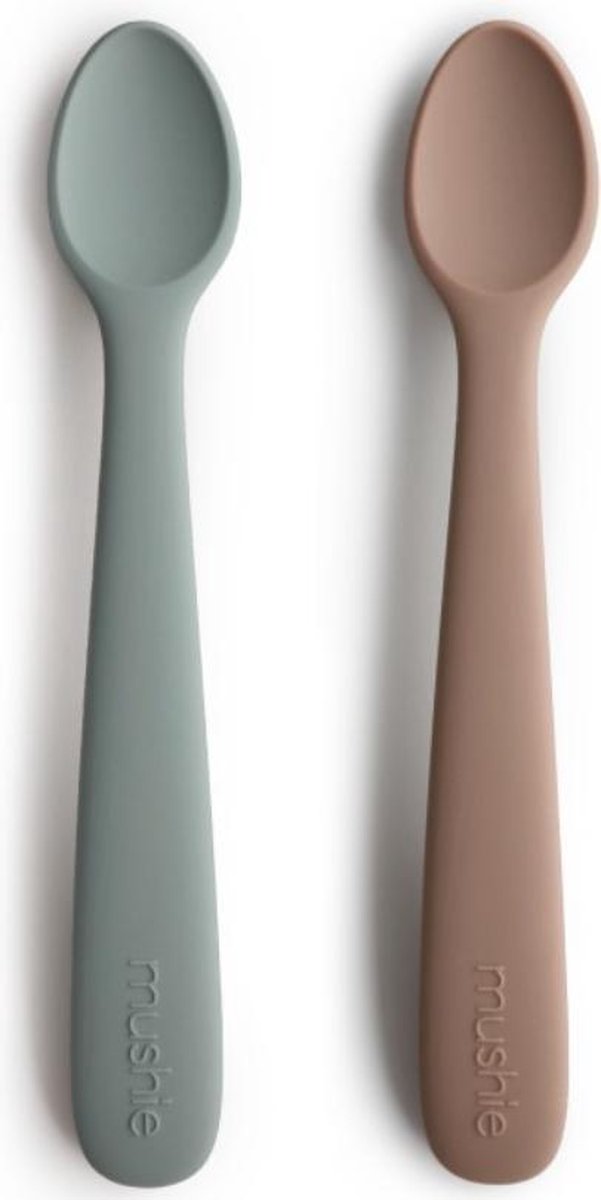 MUSHIE baby lepels| siliconen | set van 2 stuks | Stone + Cloudy Mauve | baby | eetset | bestek |lepel | spoon