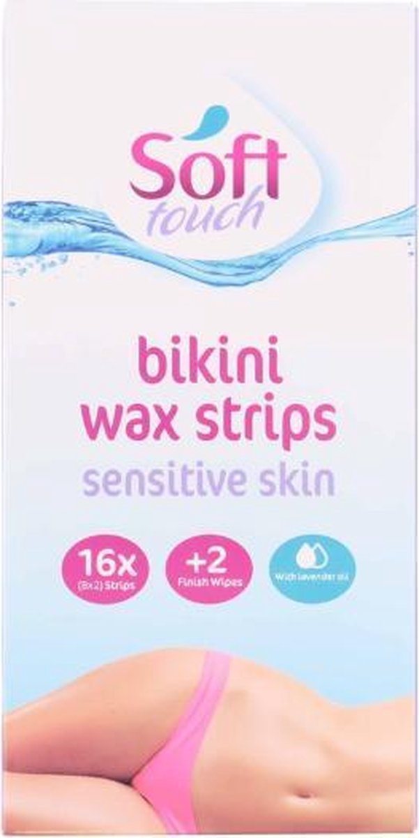 Soft Touch Bikini Wax Strips voor gevoelige huid met lavendelolie | 8x2 strips & 2 finish doekjes | Ontharingsstrips | Hars strips | Ontharing
