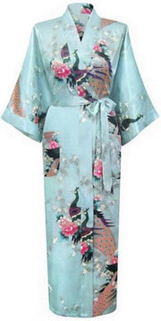 KIMU® lange kimono lichtblauw satijn - maat S-M - ochtendjas kamerjas badjas maxi