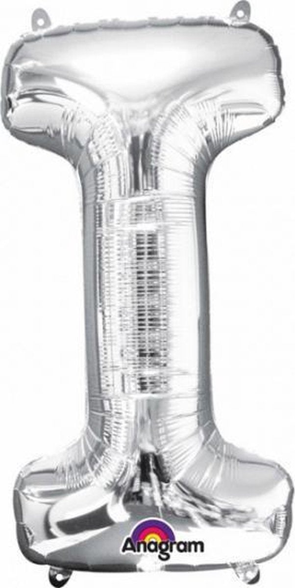 Letter I ballon zilver 86 cm