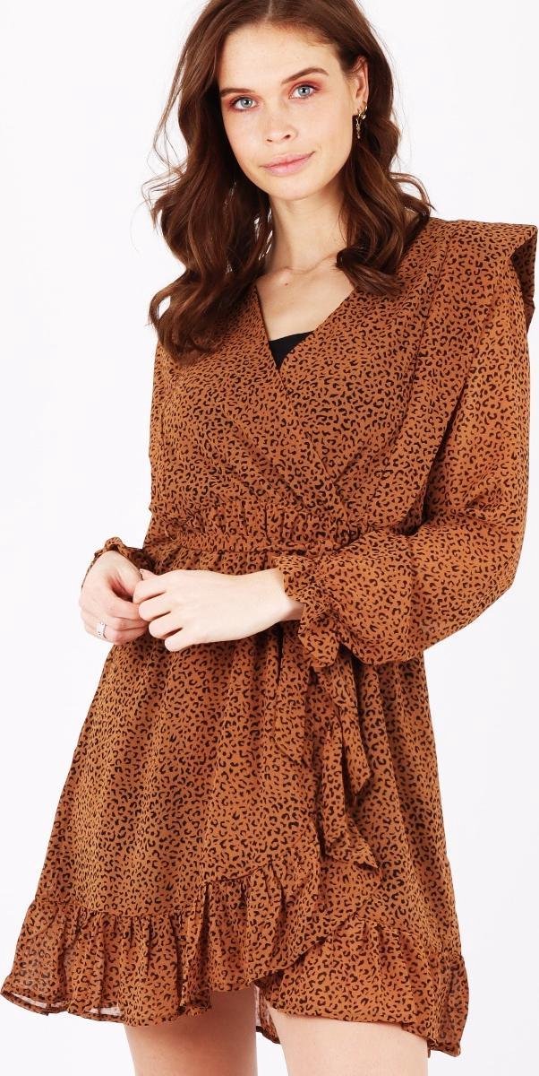 Roestkleurige jurk met luipaardprint en riem