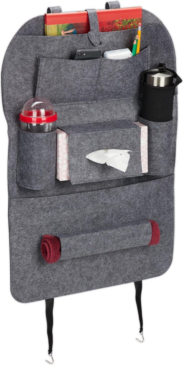 relaxdays autostoel organizer vilt - auto organizer XL - autostoel beschermer kinderen grijs