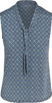Cassis - Top met strikkraag en mozaïekmotief - Blauw
