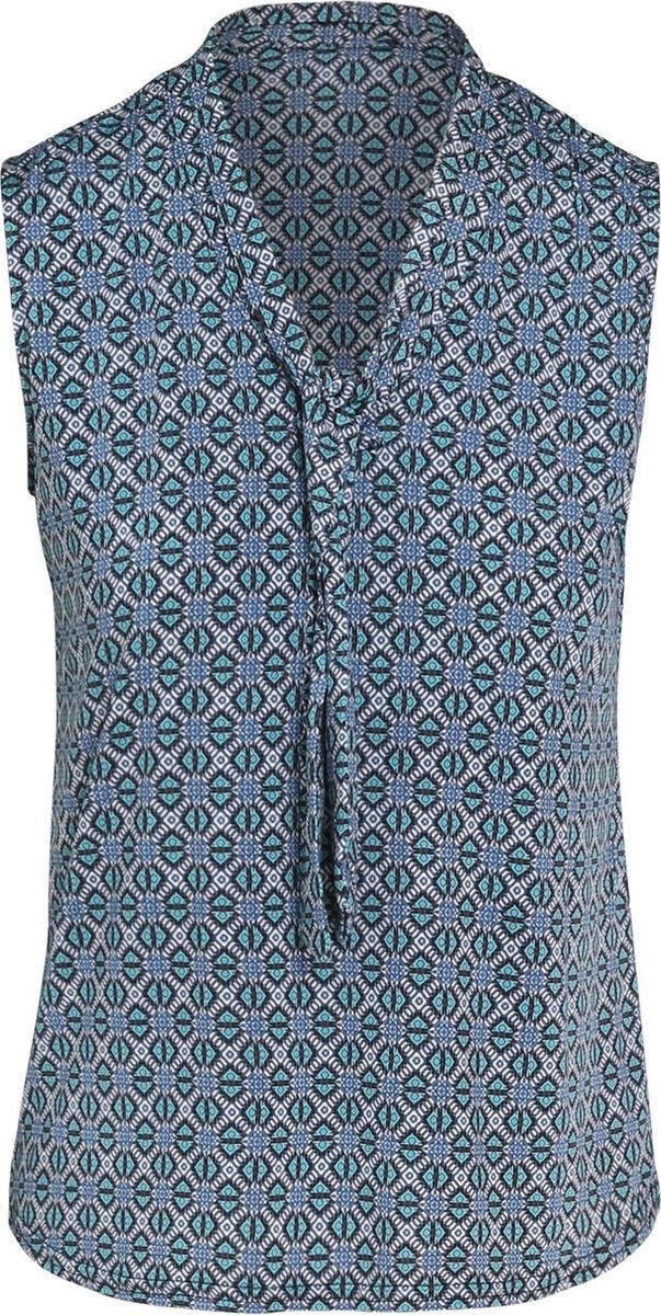 Cassis - Top met strikkraag en mozaïekmotief - Blauw