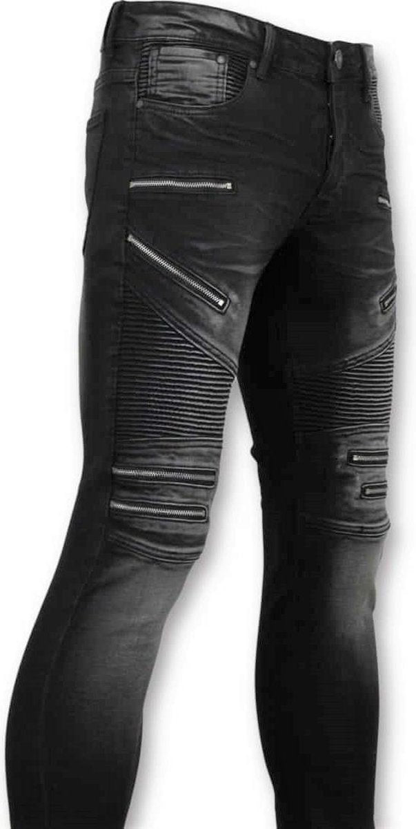 TRUE RISE Luxe Heren Biker Jeans Zip - 3025-2 - Zwart - Maten: 31
