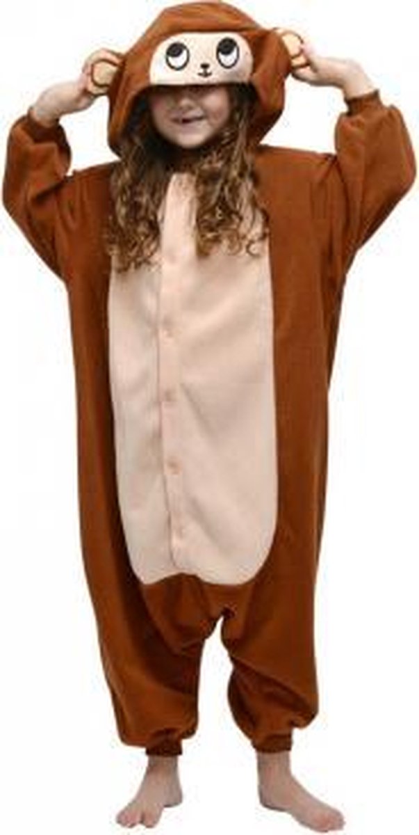 KIMU Onesie aap kinder pakje kostuum chimpansee monkey - maat 110-116 - apenpakje jumpsuit pyjama
