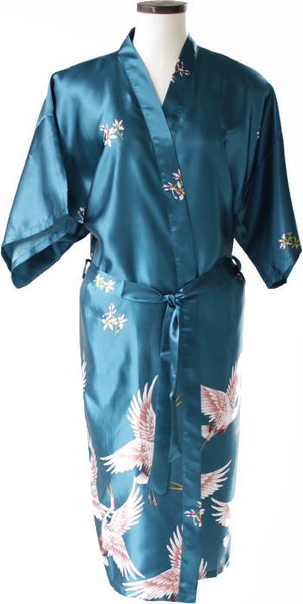 TA-HWA Kimono met Kraanvogels Turquoise Dames kimono L