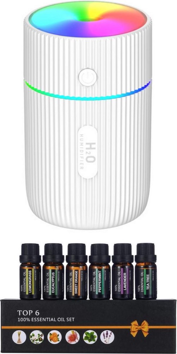 Aroma Dream Diffuser Luchtbevochtiger Wit 240 ML voor Aromatherapie – Humidifier – Incl. 6x Etherische Olie
