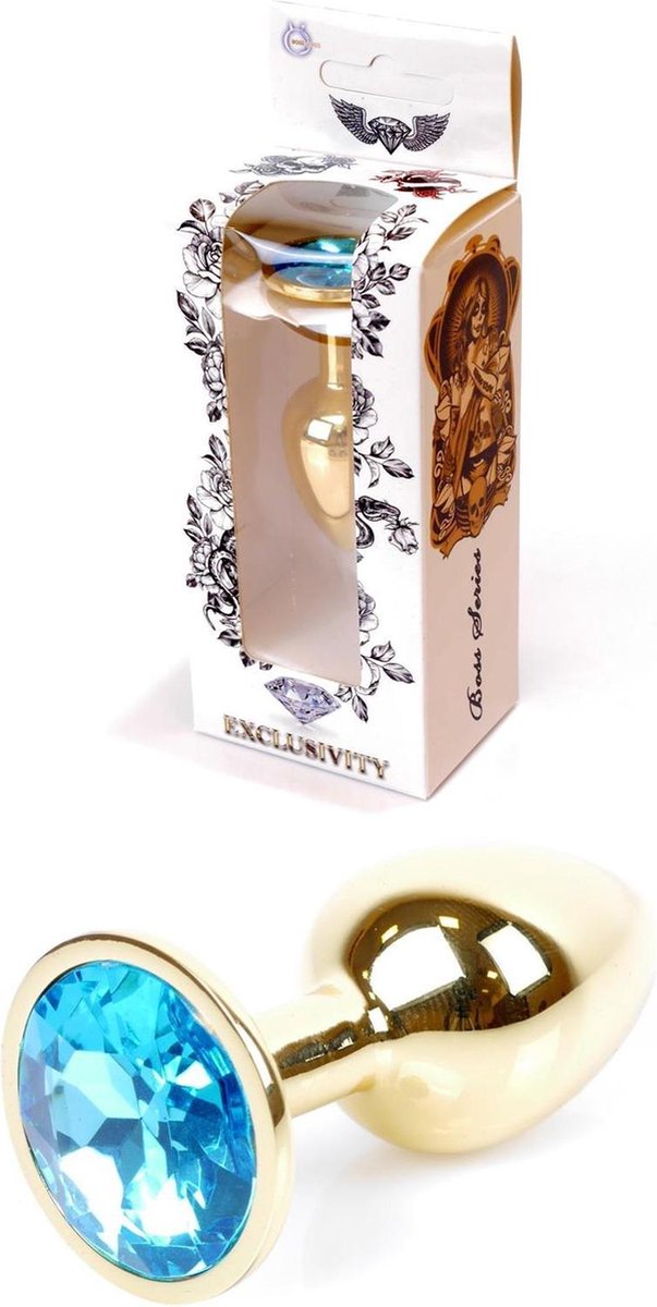 Bossoftoys - Plug - Goud - anaal - Licht blauwe edelsteen - 64-00022 - gave cadeaubox