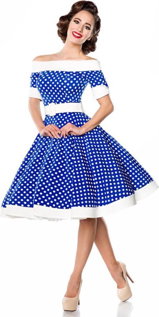 Belsira Swing jurk -L- Strapless Blauw/Wit