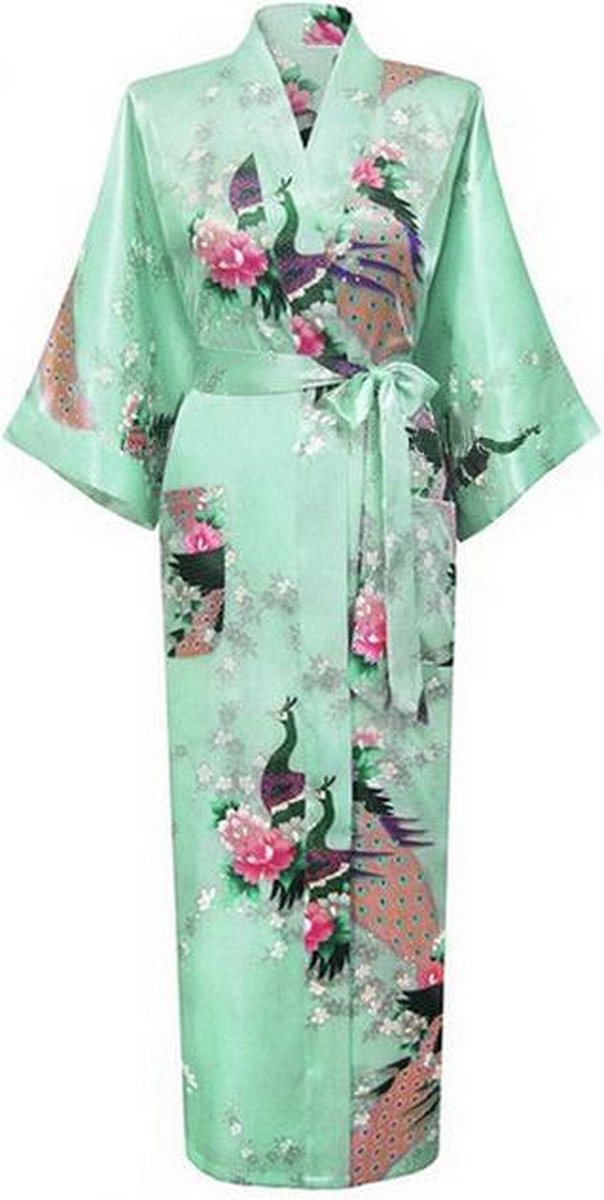 KIMU® kimono mintgroen satijn - maat S-M - ochtendjas yukata mint kamerjas badjas - onder de knie