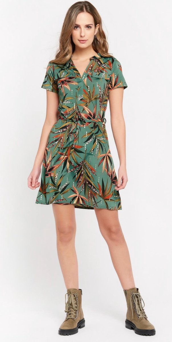 Korte jurk met plantenprint - Khaki