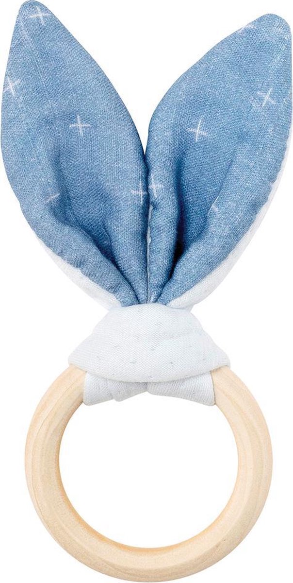 Bijtring Hout Konijn Blauw
