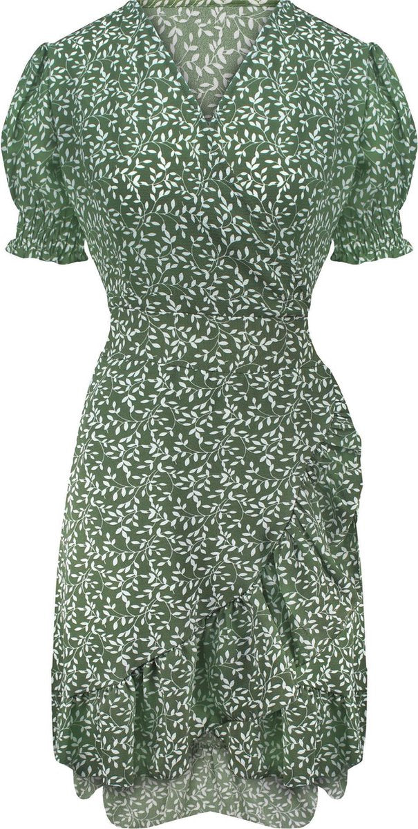 Pofmouw Leaf Dress Groen