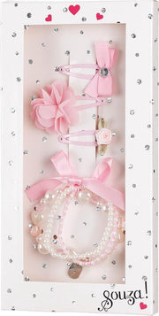 Rose & Romeo Souza Cadeauverpakking armband + 3 haar clipjes roze in cadeaudoosje