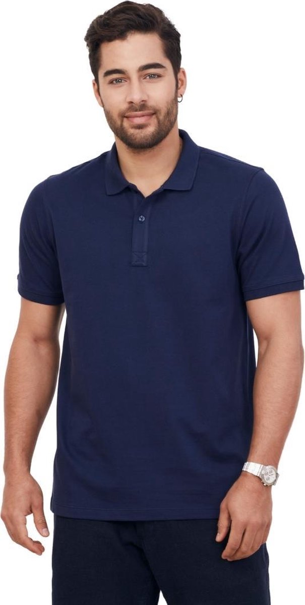 Polo Shirt Heren van 100% Katoen - Premium T Shirt Heren met Polokraag - Poloshirts heren met Korte Mouw - Poloshirts met Effen Marineblauwe effen kleur - Regular Fit Golf Polo / T shirts maat M