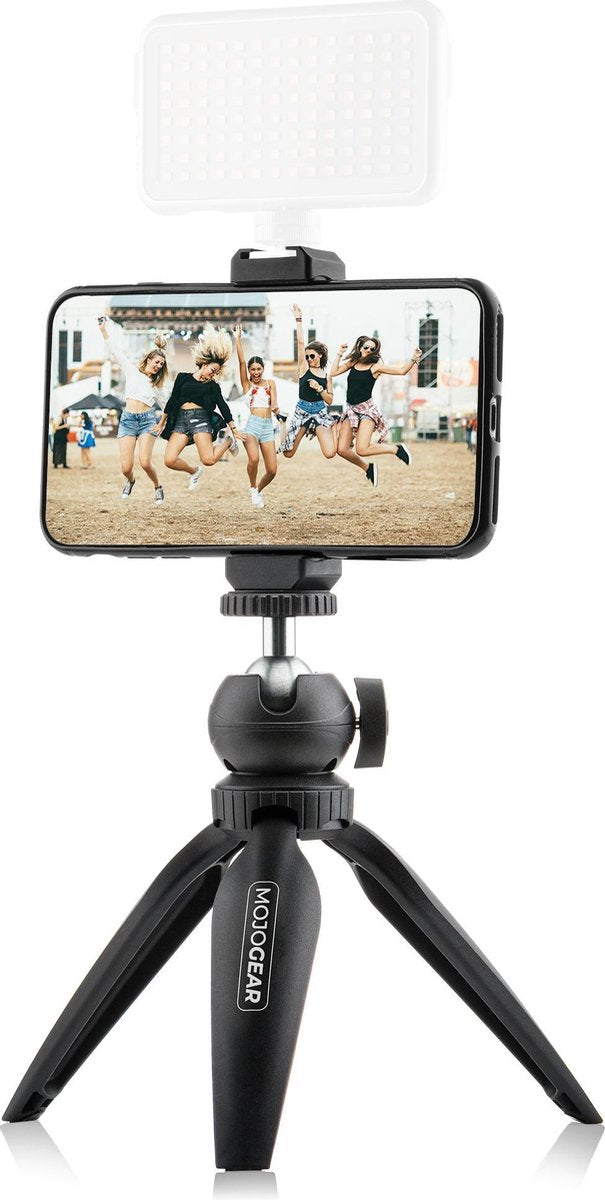 MOJOGEAR Mini-statief Vlog KIT: Mini Tripod & premium telefoonhouder met Cold Shoe Mount