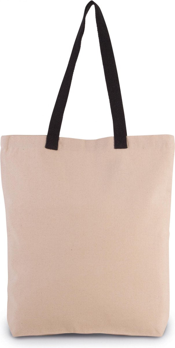 Shopper met plooi en hengsel Natural / Zwart