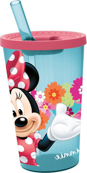 Stor Drinkbeker Met Rietje Minnie Mouse Roze/blauw 450 Ml