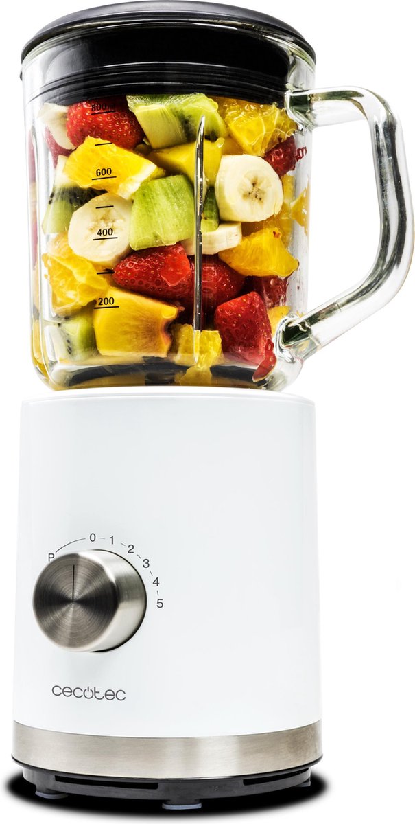 Cecotec Titanium Power Blender 850W - Smoothie maker met ice crusher - 0.8L Glazen kom - Wit