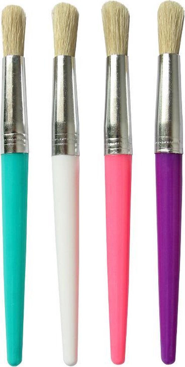 set van 4 verfkwasten - kwasten kinderen  - hobby verfkwasten -  kinderkwasten - creatief kinderen  - knutselspullen -  Blijderij